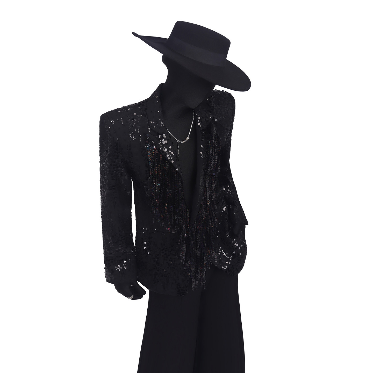 BlackClothes高定轻奢亮片流苏黑色西装舞台演出礼服垫肩西服外套