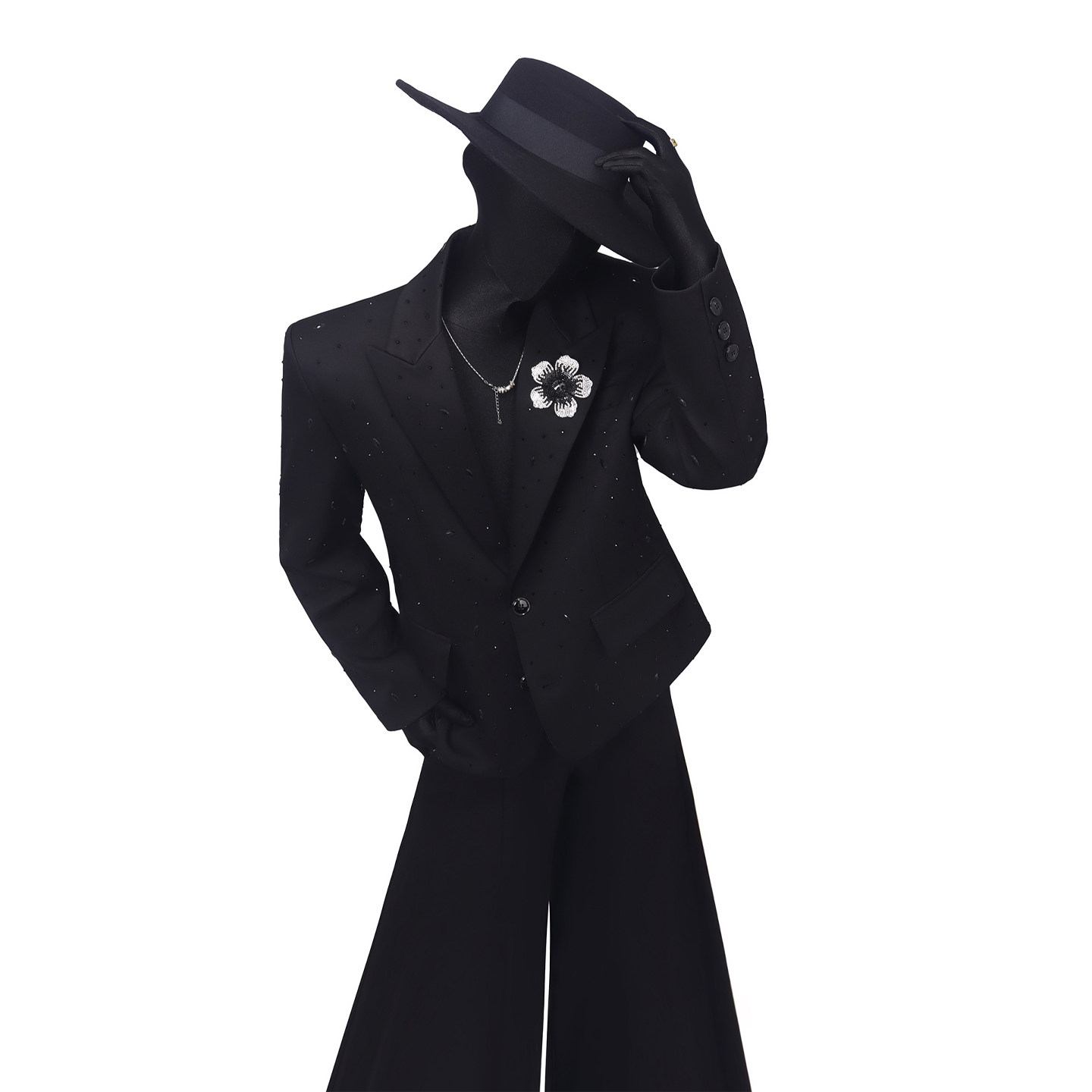 BlackClothes轻奢高定款烫钻长袖西装上衣男士设计感休闲百搭西服