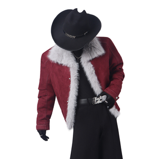 BlackClothes美式复古新年氛围感红色棉服毛领座山雕麂皮绒外套男