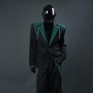 秋冬新品设计感撞色渐变西装外套高级小众宽松钉珠垫肩西服套装潮
