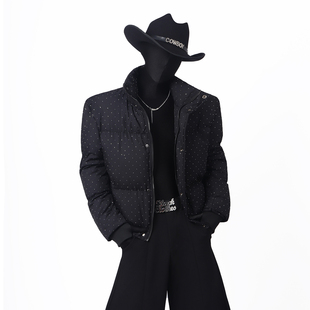 BlackClothes冬季重工烫钻短款外套百搭个性保暖厚款男女同款棉衣