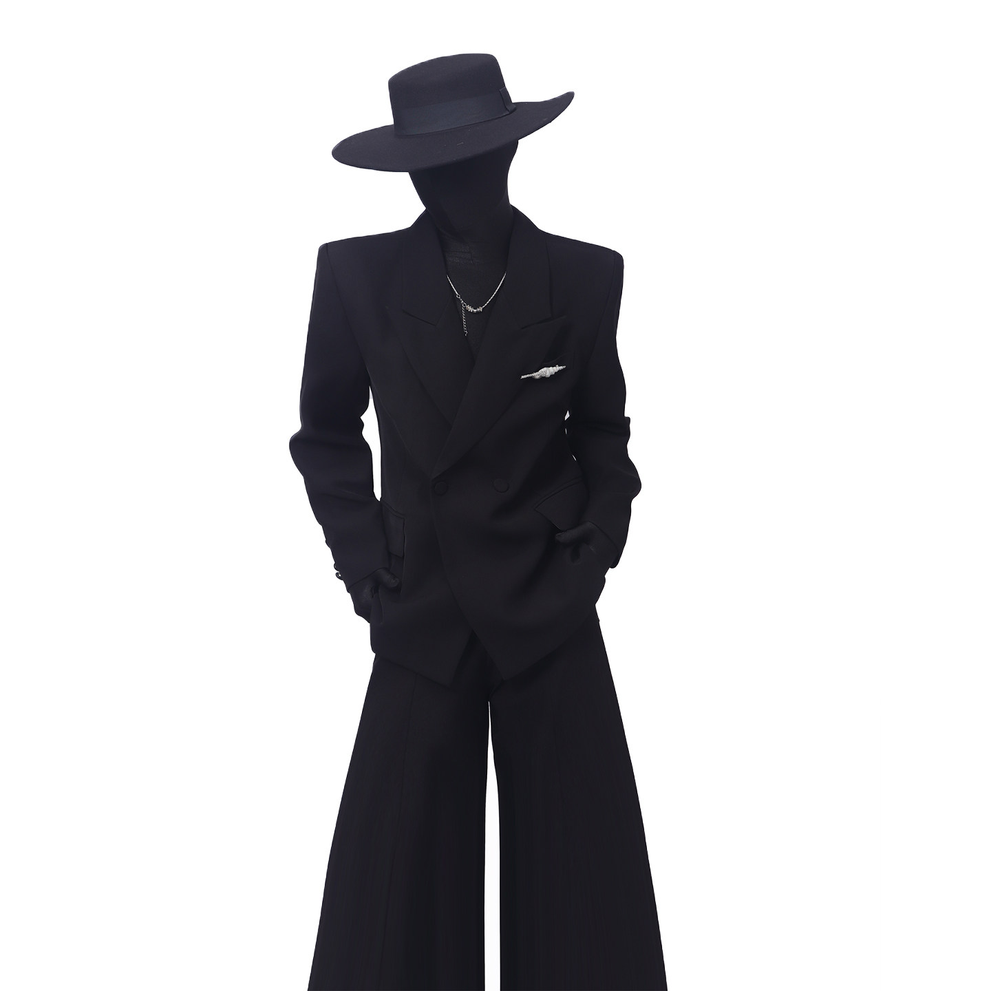 BlackClothes简约纯色金属胸针装饰长袖西装外套男士休闲个性西服