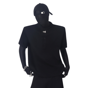 BlackClothes轻奢金属扣装饰设计感正肩短袖男夏季高级感痞帅T恤