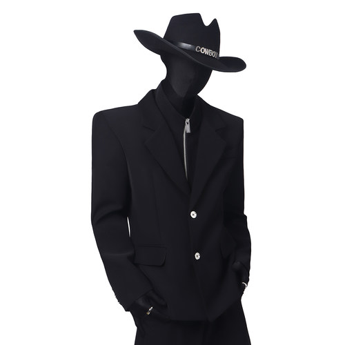 小众假两件拉链短款垫肩西服男