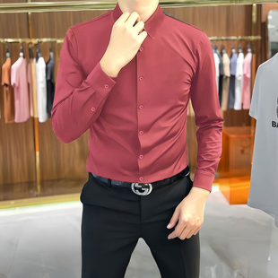 修身高弹衬衫男士长袖加绒免烫轻奢商务正装婚庆加厚丝光棉衬衣