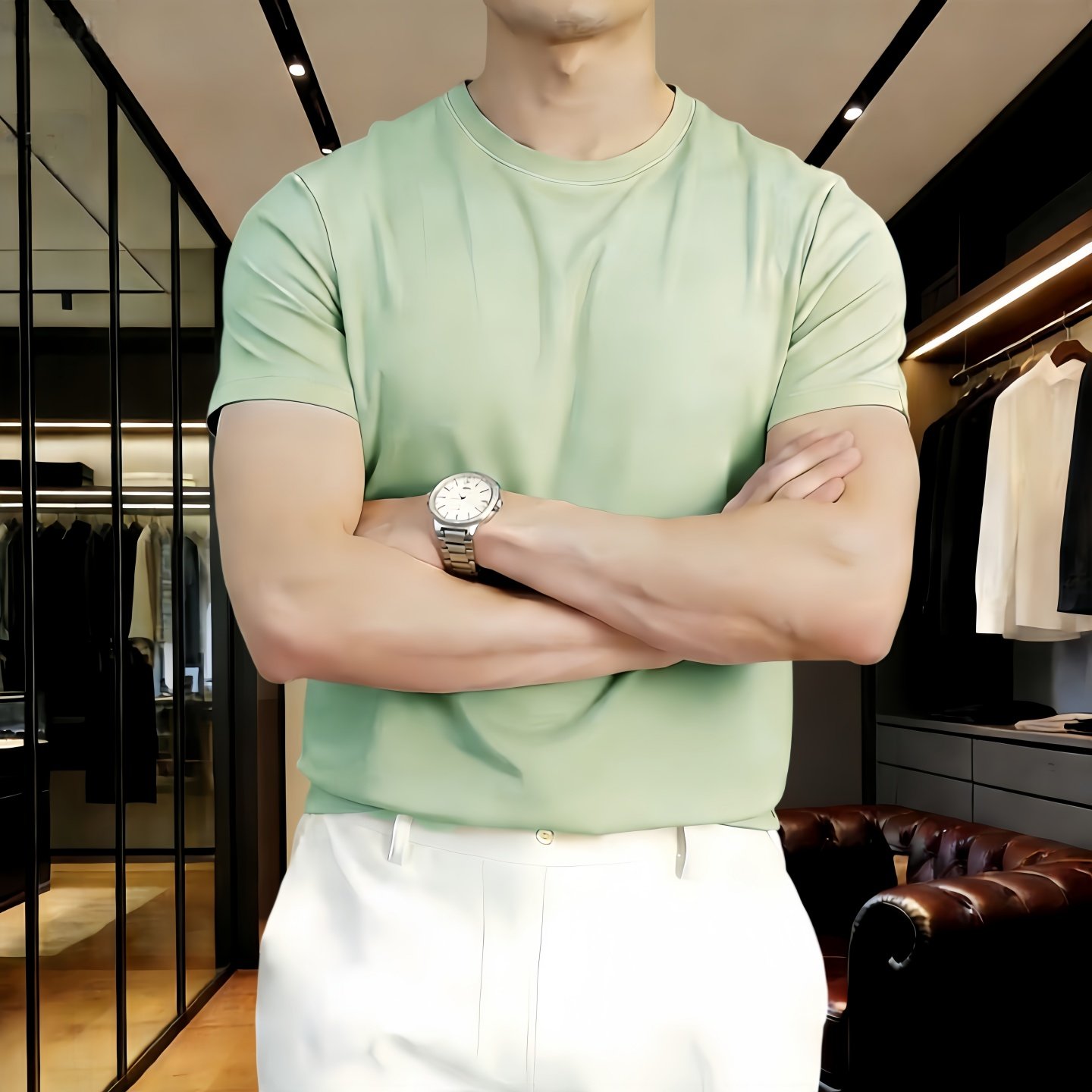 真长绒棉短袖男士T恤无痕开叉高弹力丝滑绿色排汗抗皱修身打底衫,男装,T恤,淘宝优惠券,粉丝福利购,淘宝优惠卷