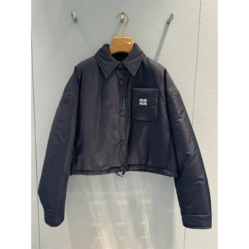 字母宽松蓝色短款羽绒服夹克外套