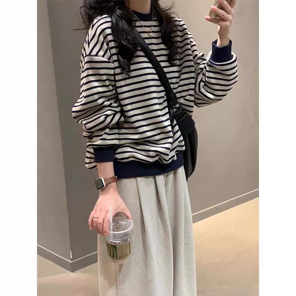 针织条纹内搭打底衫女秋季