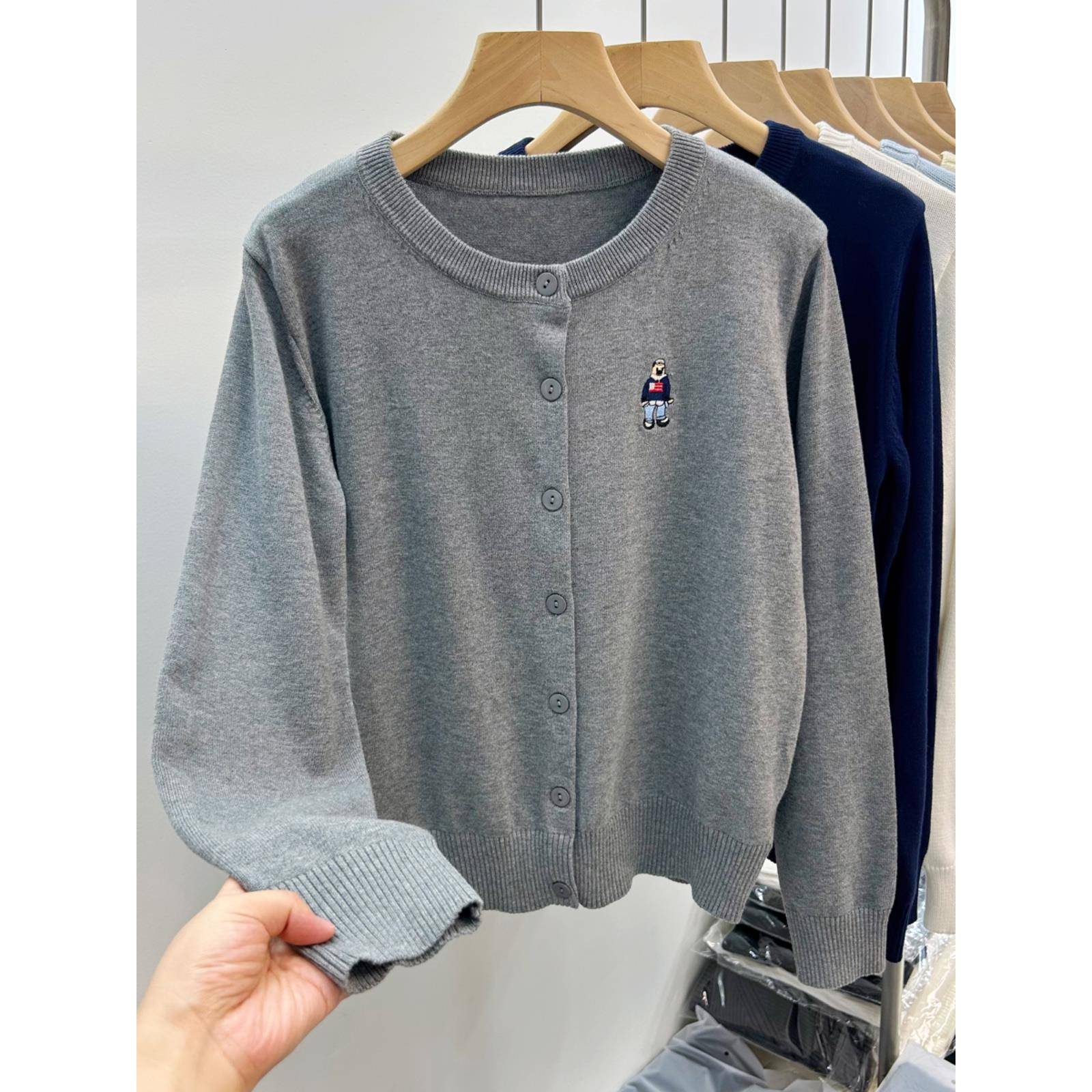 不起球100%纯棉针织衫女开衫2025年春装新款圆领毛衣外套48S精纺