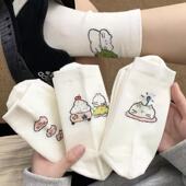 ins韩版 堆堆袜子女中筒袜学生 春秋后跟线条卡通可爱小猫咪早秋款