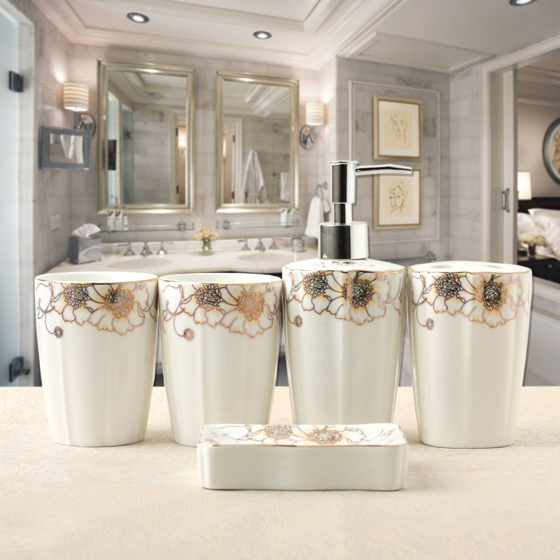 欧式陶瓷洗漱洁具五件套浴室牙具卫浴套装漱口杯浴室用品创意礼品