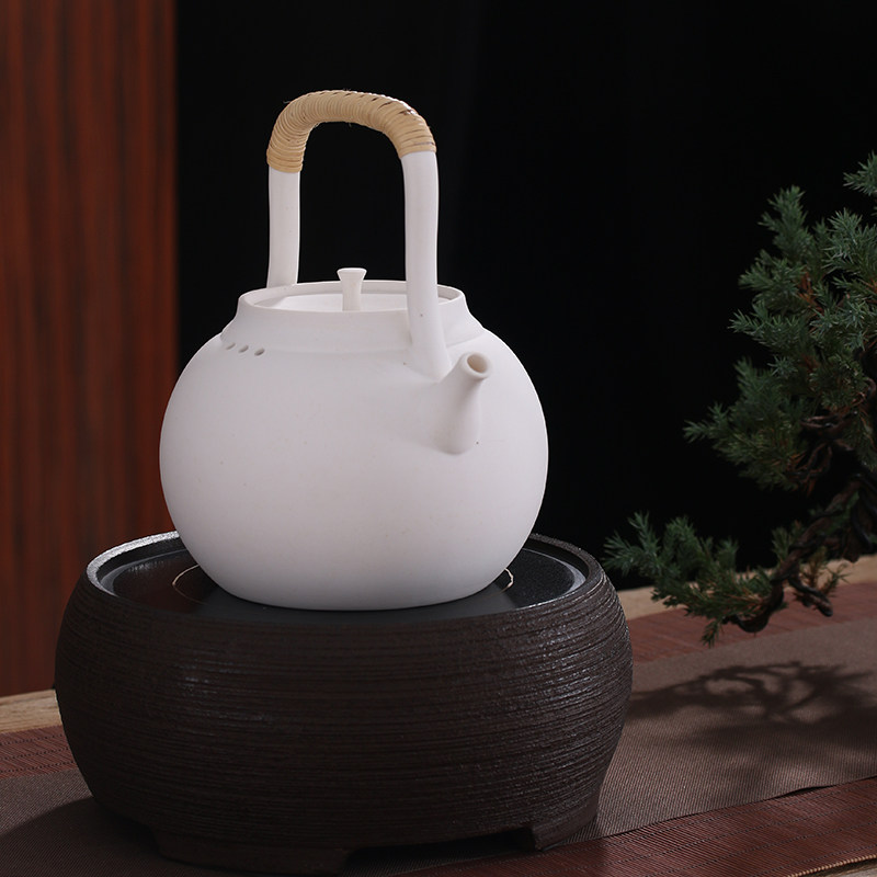 白泥手工陶壶煮茶壶提梁烧水壶原矿无釉炭炉明火电陶炉功夫煮茶器