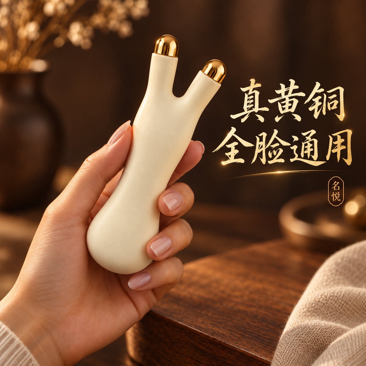黄铜头面部拨筋按摩器经络鼻子梁搓耳穴位眼睛提拉全脸点穴棒