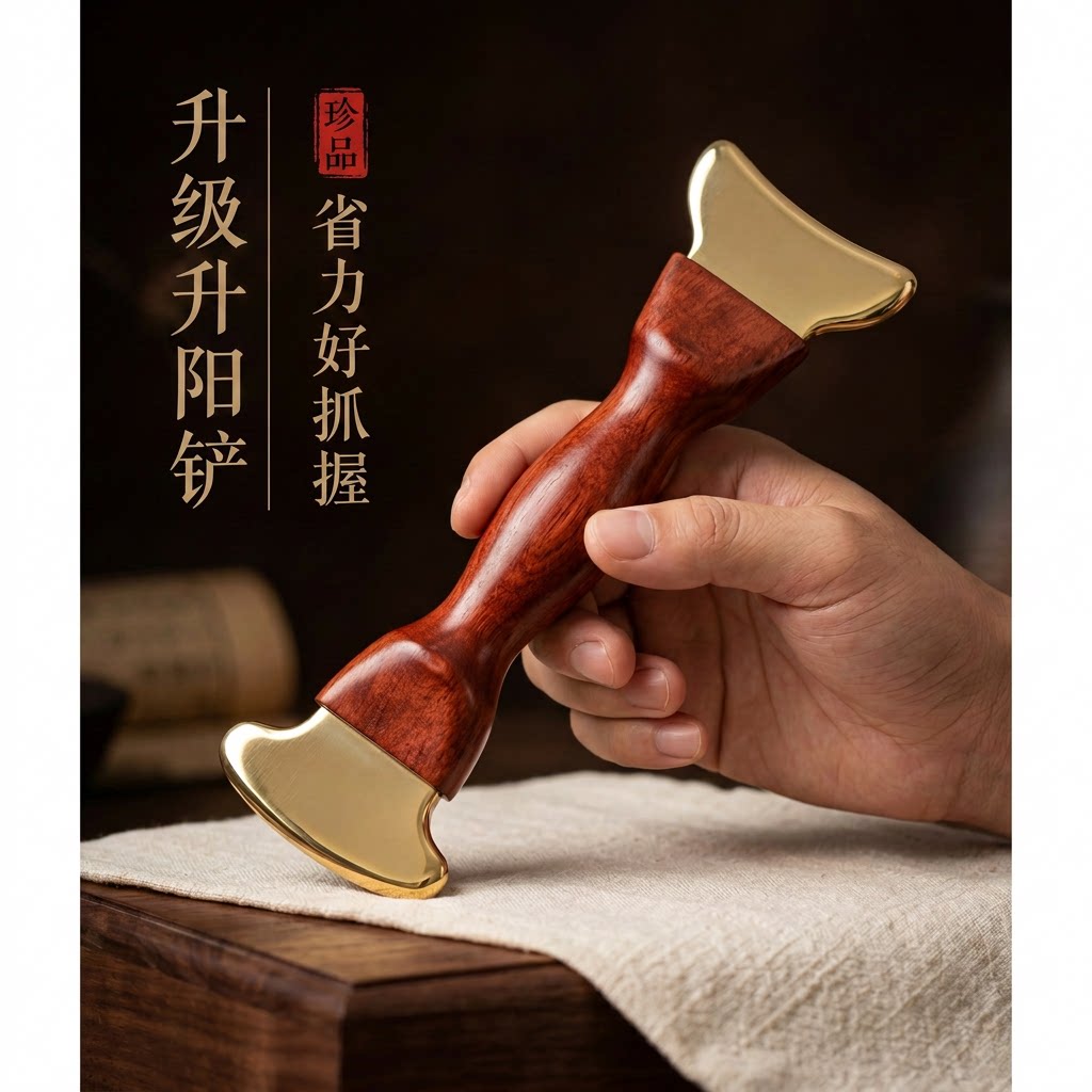 纯黄铜刮痧板双铜头刮痧肩颈腰背四肢好握省力家用刮痧按摩板神器