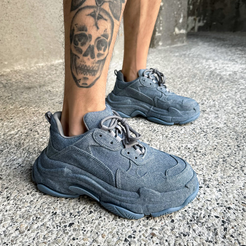 淡蓝复古老爹鞋增高松糕鞋低帮鞋