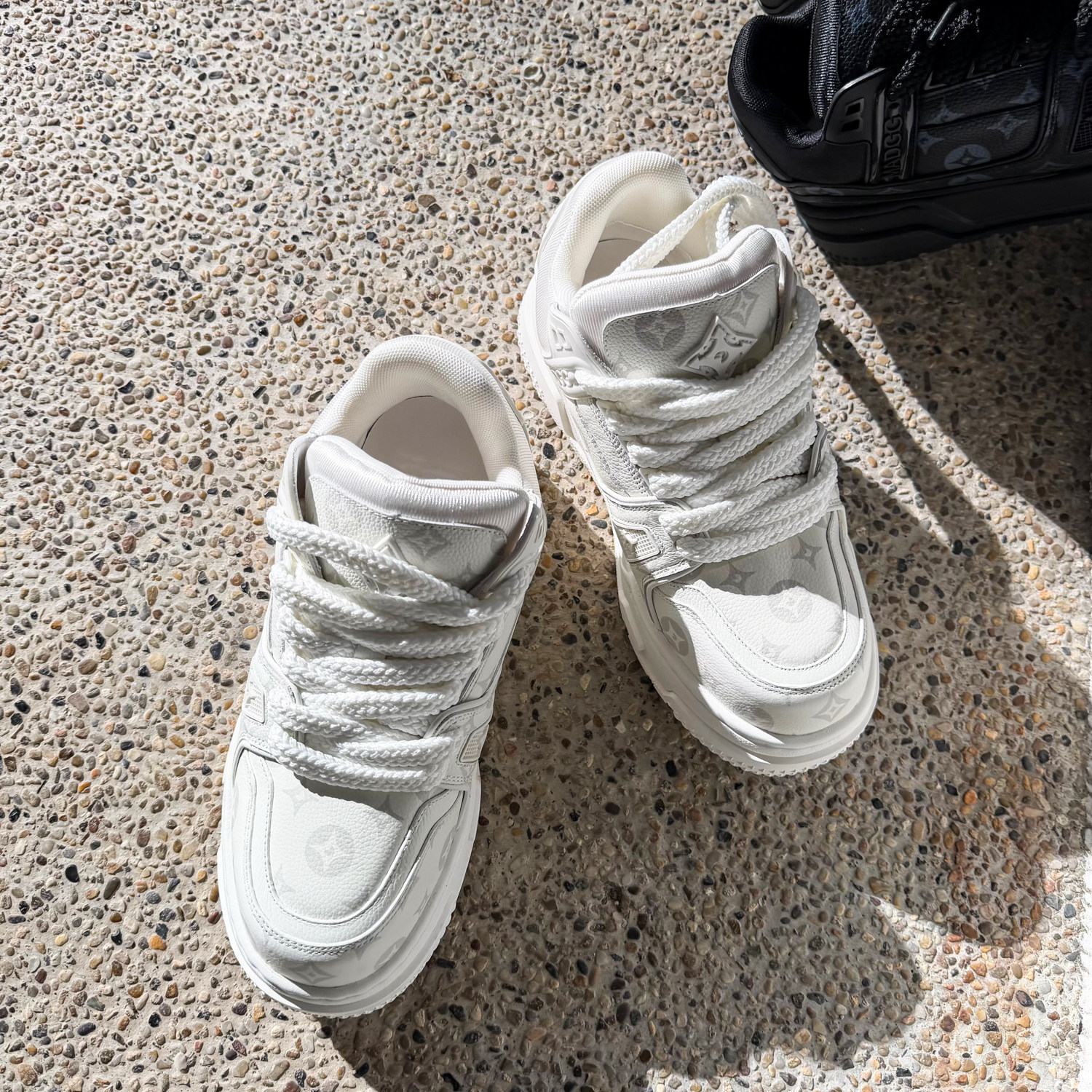 【帽子先森】白色老花胖丁滑板鞋男厚底阔版松糕鞋欧货真皮低帮鞋,流行男鞋,休闲板鞋,淘宝优惠券,粉丝福利购,淘宝优惠卷