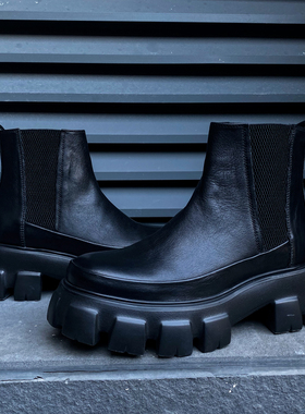 【帽子先森】YYDS黑色套筒牛皮靴男大气马真皮丁靴厚底松糕鞋潮靴