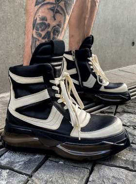 【帽子先森】豪横复古高帮鞋男RO真皮高帮板鞋厚底松糕鞋欧美潮鞋