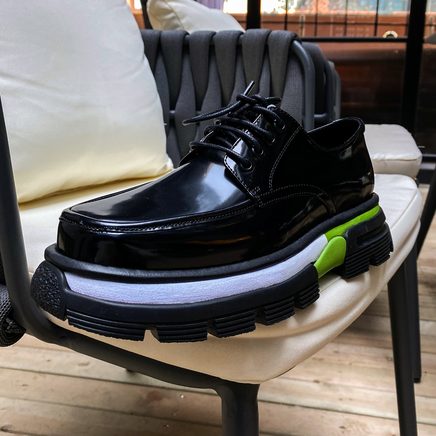 【帽子先森】不拉垮黑绿厚底松糕鞋男系带真皮休闲皮鞋增高德比鞋