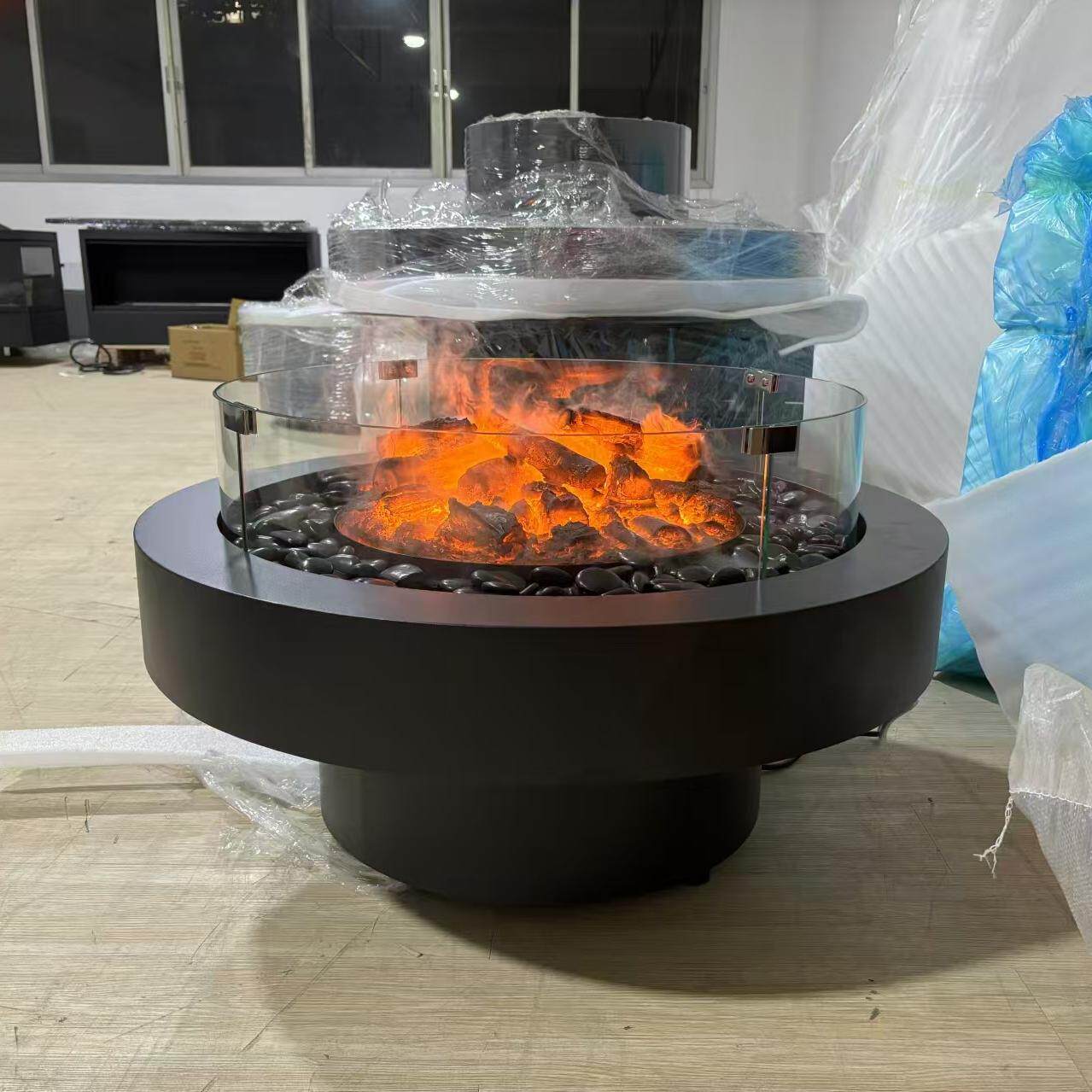 户外壁炉真火酒精燃气雾化电子取暖圆形户外室内烤火炉庭院火炉桌