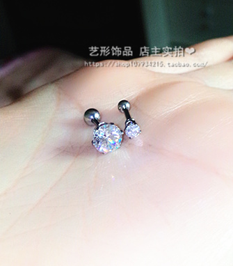 钛钢螺丝扣镶钻锆石水晶小耳朵