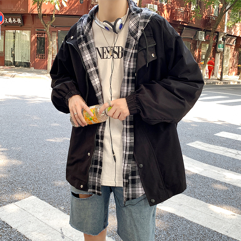 Autumn new Hong Kong Style loose fit fake two piece Hooded Jacket