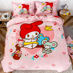公主粉色红可爱卡通儿童床上用品床单被套四件套男孩女孩三件套