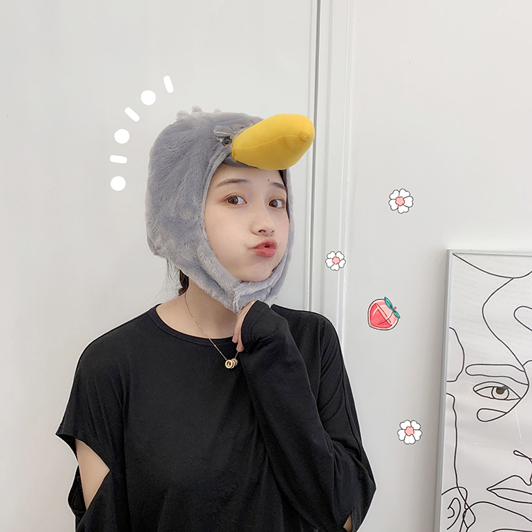韩国ins网红卡通黄色大嘴小鸟头套少女心搞怪大头贴自拍照帽子女