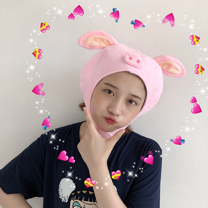韩国ins少女心毛绒可爱卡通垂耳朵粉色猪猪头套帽子仙女拍照道具