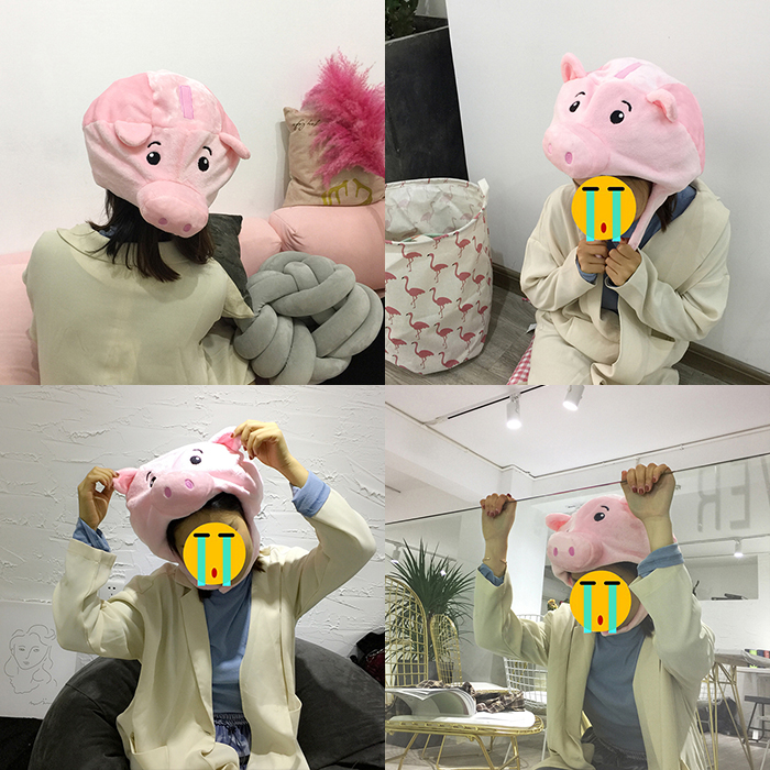 韩国chic甜美少女心可爱毛绒粉色小猪帽子头套软妹卡通萌拍照道具