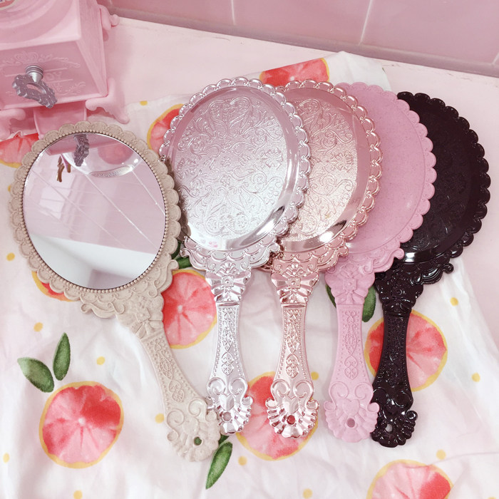 韩国ins复古单面手持手柄化妆镜