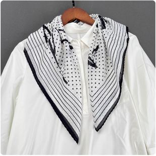 特价 好货黑白鸢尾花丝棉65cm中方巾百搭防晒吸汗轻薄透气小丝巾