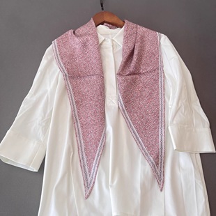 豆沙编织风100桑蚕丝16姆米粗斜纹菱形巾双面异色小丝巾44 145cm