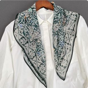 翡翠绿比翼双飞65cm真丝乔其纱100桑蚕丝春夏轻薄透气防晒丝巾