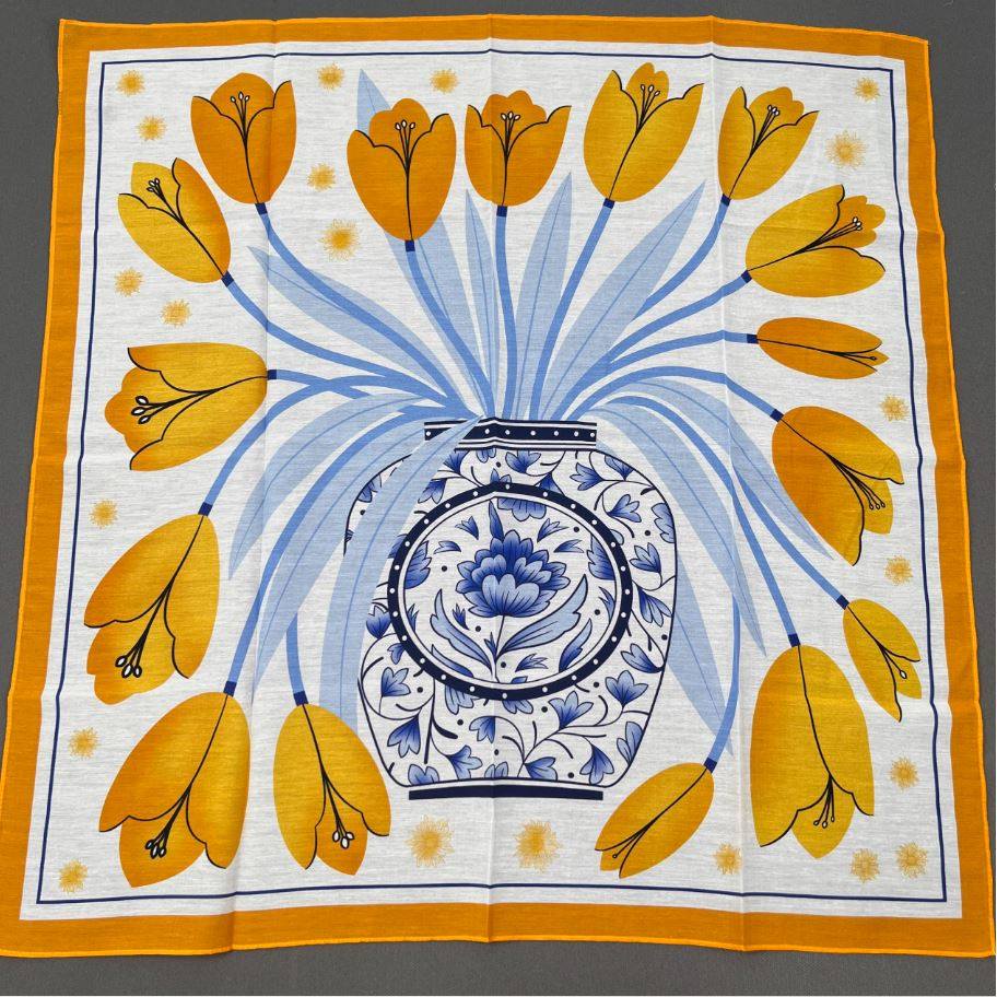 特价怒放的郁金香65cm丝棉混纺小方巾透气舒适吸汗小领巾儿童成人