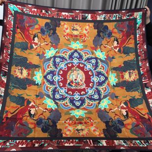 敦煌壁画飞天100桑蚕丝23姆超重磅真丝双面缎140cm大方巾高档丝巾