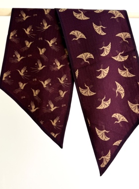 红色银杏飞鸟丝毛大飘带双面双层时尚百搭围巾丝巾披肩24*140cm