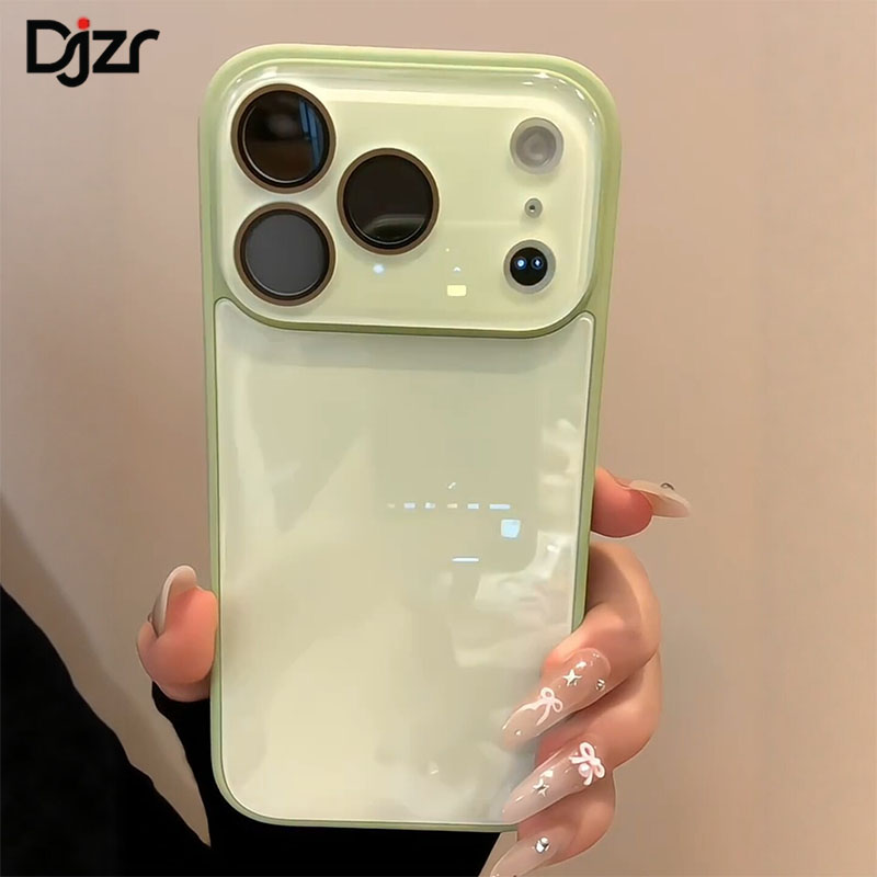 Djzr适用苹果17promax手机壳女新款超火韩系纯色iPhone16外壳冰凉感全包玻璃16pro巨好看糖果色15防摔