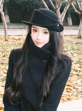法式赫本风黑色礼帽女秋冬显脸小留洋千金名媛风气质卷边渔夫帽子