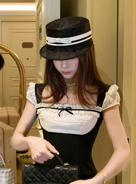 法式小香风麻纱蝴蝶结马术帽女夏季出游度假防晒遮阳帽子时尚礼帽