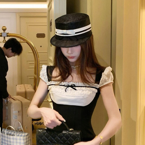 法式小香风麻纱蝴蝶结马术帽女夏季出游度假防晒遮阳帽子时尚礼帽