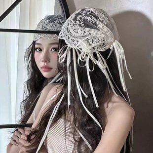 法式蕾丝蝴蝶结丝带包头帽女甜美百搭公主新娘头饰婚纱礼服配饰