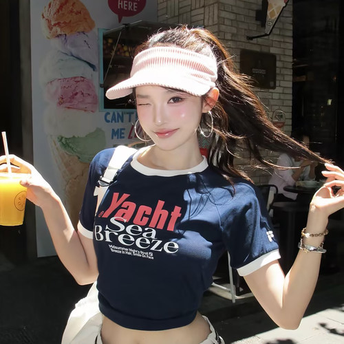 粉色条纹空顶帽女夏季