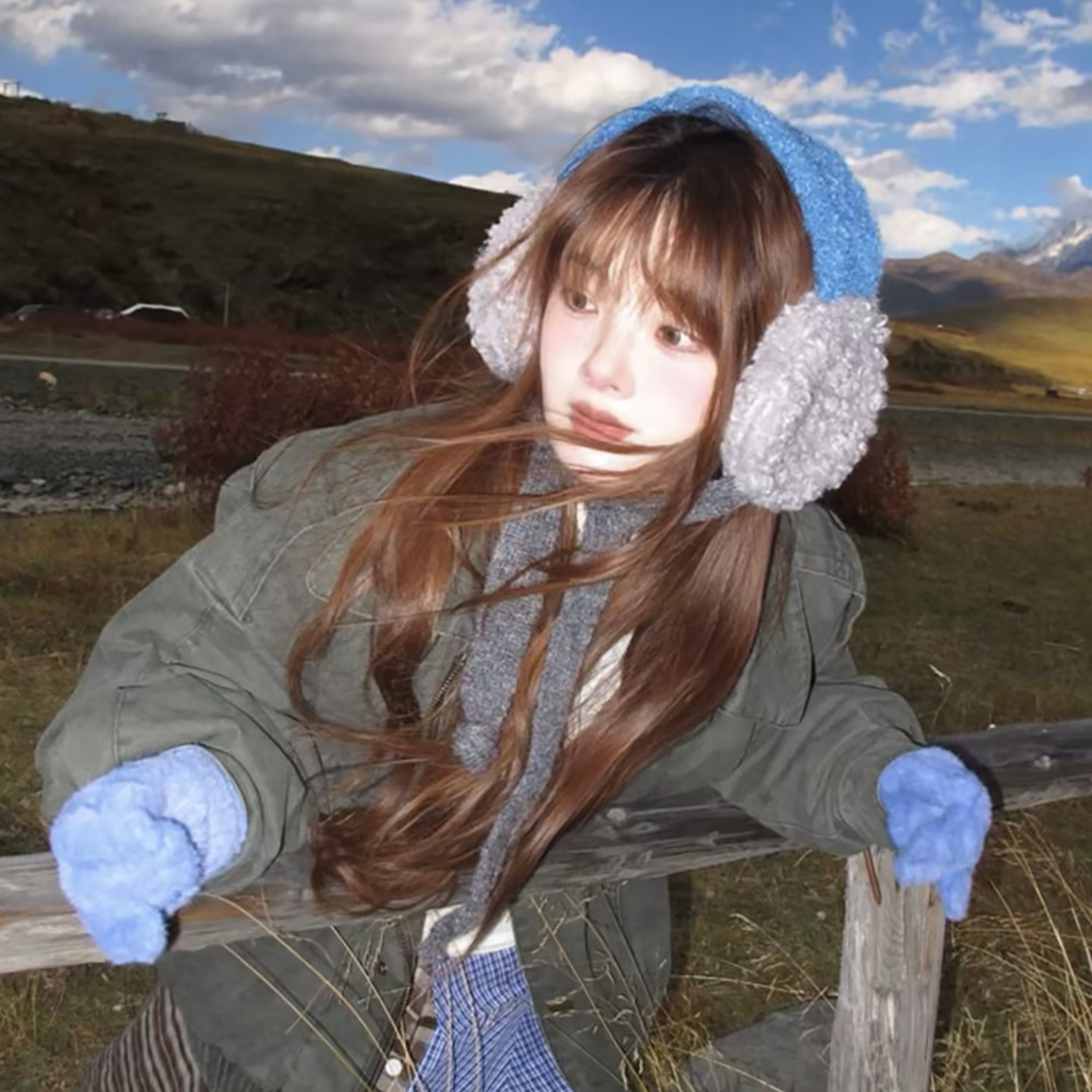 韩版拼色羊羔绒毛绒耳罩女冬季保暖防寒骑行护耳系带耳包耳捂子