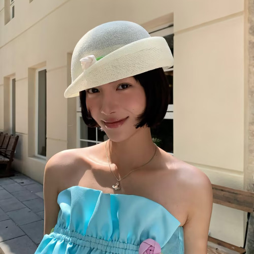 法式赫本风郁金香花朵卷边渔夫帽