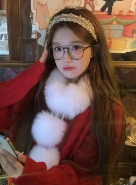 韩系千金风白色毛球毛绒围巾女冬季高级感保暖防寒护颈围脖毛领