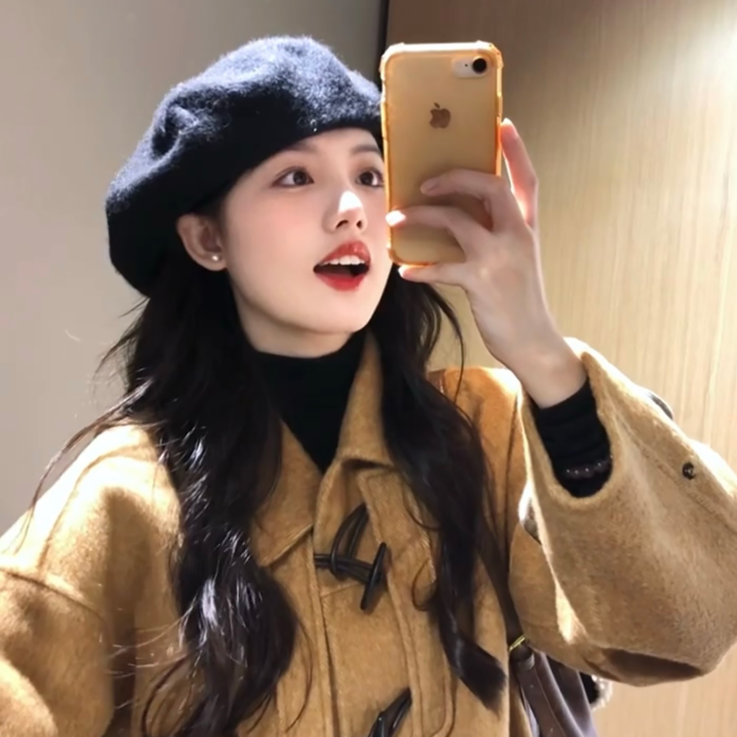 复古黑色毛呢贝雷帽子女2025新款秋冬季显脸小蓓蕾小众文艺画家帽