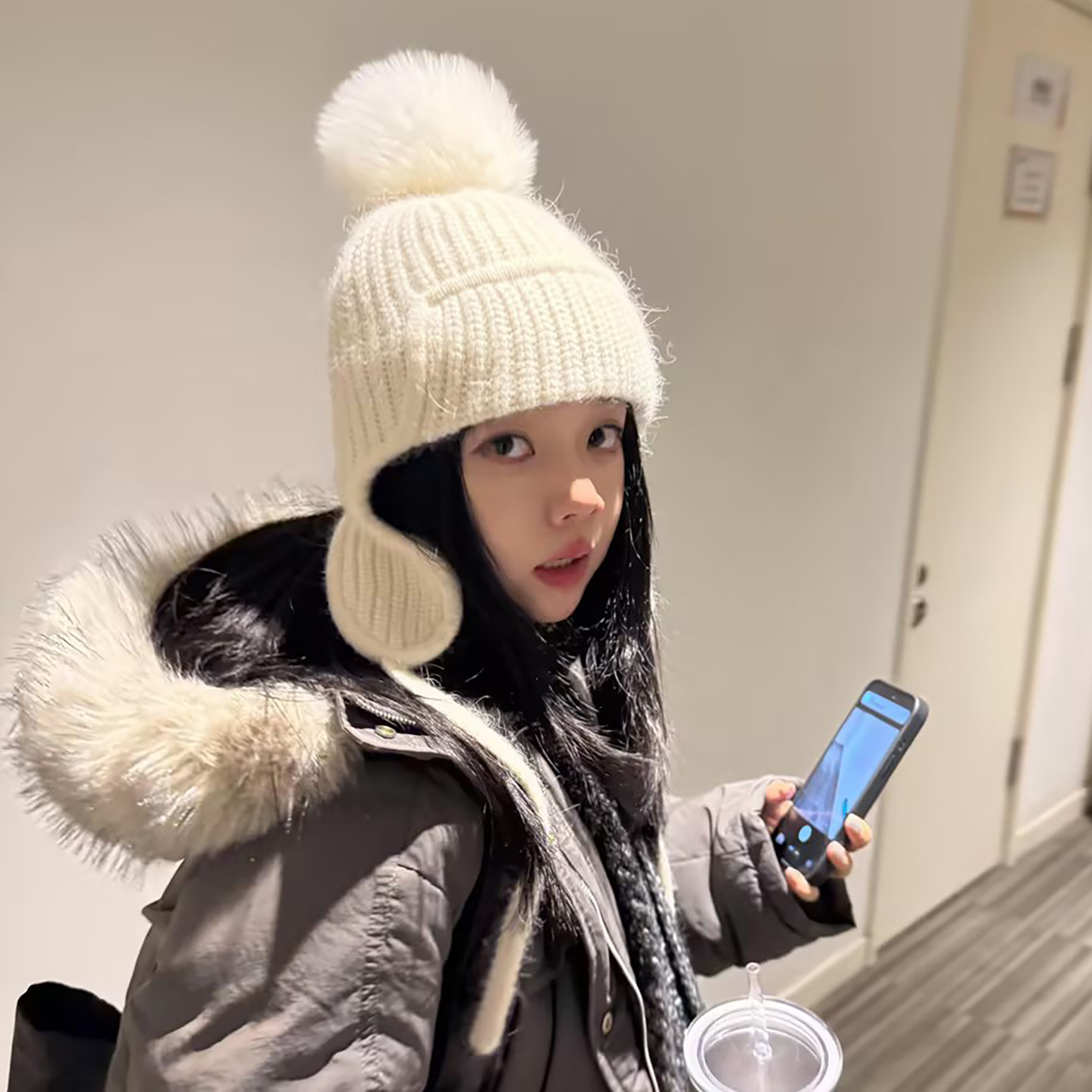 手工兔毛针织帽女冬季保暖防寒狐狸毛球毛线帽显脸小包头雷锋帽字