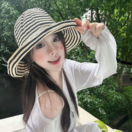 韩系复古条纹渔夫帽女