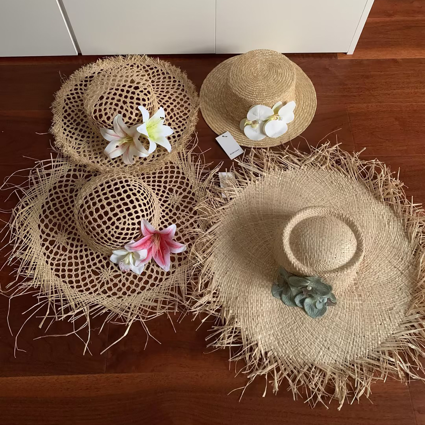 法式手工花朵编织草帽女春夏季海边沙滩度假防晒遮阳帽百搭太阳帽